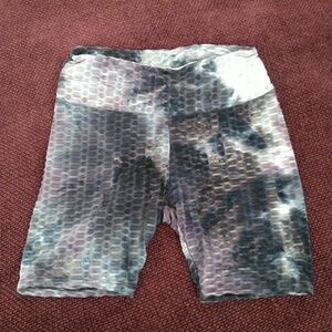No Comment bike shorts in tie dyed purple and navy blue. Size M